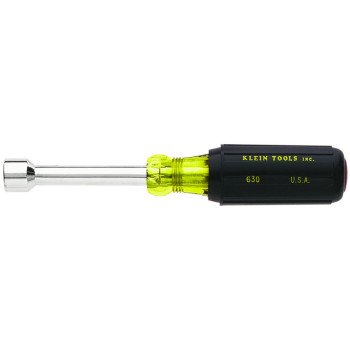 Klein Tools 630-3/8 Nut Driver, 3/8 in Drive, 6-3/4 in OAL, Cushion-Grip Handle, Chrome Handle, 3 in L Shank