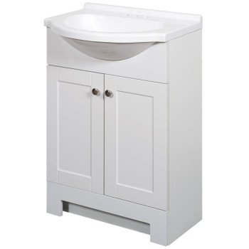 Zenna Home SEC24WW 2-Door Euro Shaker Vanity with Top, Wood, White, Cultured Marble Sink, White Sink