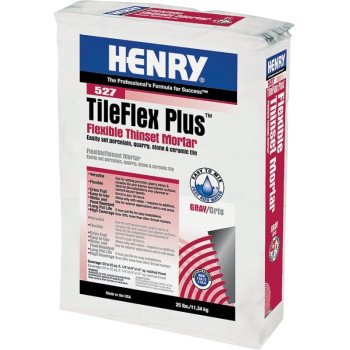 Henry 527 TileFlex Plus Series 12262 Thin-Set Mortar, Gray, Fine Solid Powder, 25 lb, Bag