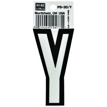 Hy-Ko PS-20/Y Reflective Letter, Character: Y, 3-1/4 in H Character, Black/White Character, Vinyl