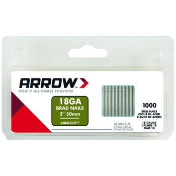 Arrow BN1832CS Brad Nail, 2 in L, Galvanized Steel, Round Head, Round Shank, Chisel Point