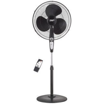 PowerZone SP2-18ARY Stand Fan, 120 V, 0.54 A, 90 deg Sweep, 18 in Dia Blade, 3-Blade, Plastic Blade, Black