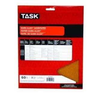 TASK Garn-Alum PG14060 Sandpaper, 11 in L, 9 in W, Medium, 60 Grit, Aluminum Oxide Abrasive, Kraft Paper Backing