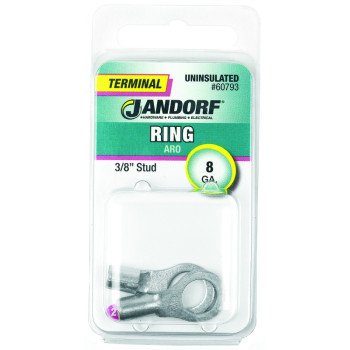 Jandorf 60793 Ring Terminal, 8 AWG Wire, 3/8 in Stud