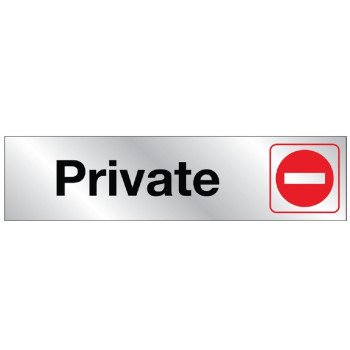 Hy-Ko 477 Sign, Private, Silver Background, Vinyl, 2 x 8 in Dimensions