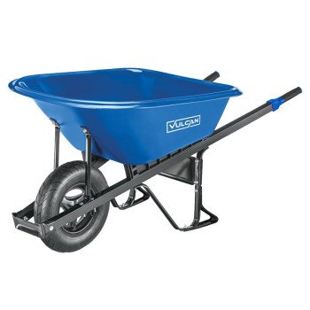 Vulcan PH6-S-OR Wheelbarrow, 6 cu-ft Volume, High-Density Polyethylene, 1-Wheel, Pneumatic Wheel, 16 in Wheel