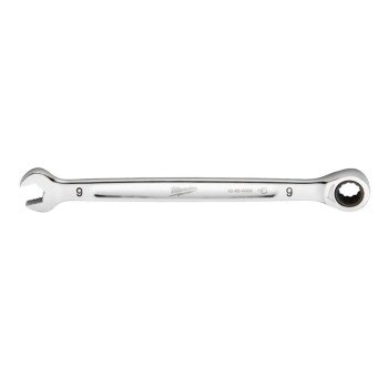 Milwaukee 45-96-9309 Ratcheting Combination Wrench, Metric, 9 mm Head, 6.14 in L, 12-Point, Steel, Chrome