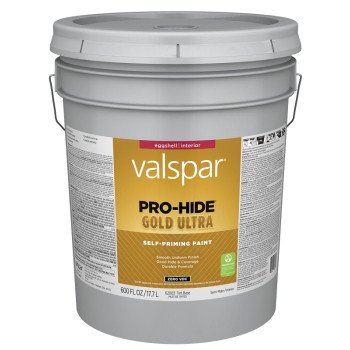 Valspar Pro-Hide Gold Ultra 6200 028.0062003.008 Latex Paint, Acrylic Base, Eggshell Sheen, Tint White, 5 gal