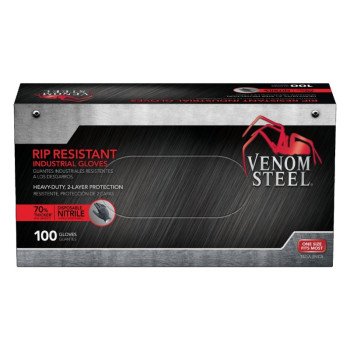 Venom Steel VEN6145N Disposable Gloves, One-Size, Nitrile, Powder-Free, Black, 9-1/2 in L