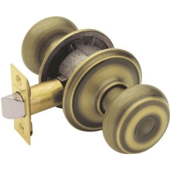 Schlage Georgian Series F10 GEO 609 Passage Knob, Metal, Antique Brass, 2-3/8, 2-3/4 in Backset, 1.63 x 2.25 in Strike