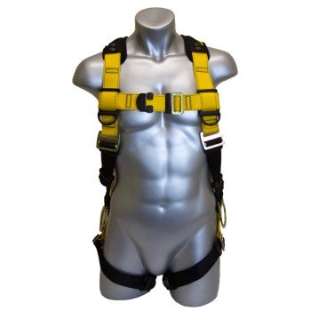 Guardian Fall Protection 37110 Full Body Harness, XL/2XL, 130 to 420 lb, Polyester Webbing, Black/Yellow