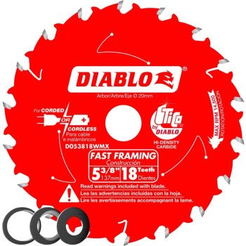 Diablo D053818WMX Saw Blade, 5-3/8 in Dia, 20 mm Arbor, 18-Teeth, Applicable Materials: Wood