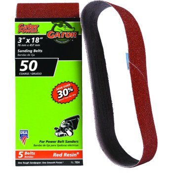 Gator 7034 Sanding Belt, 3 in W, 18 in L, 50 Grit, Coarse, Aluminum Oxide Abrasive