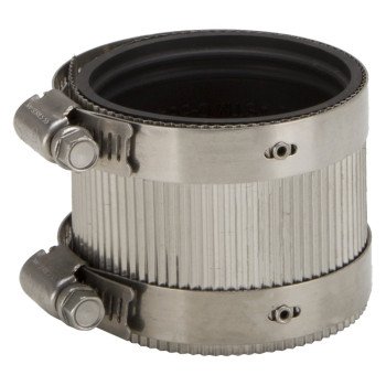 ProSource NHC-22 Coupling, 2 in, Cast Iron, Plastic and Steel Drain Pipes, Rubber/Stainless Steel