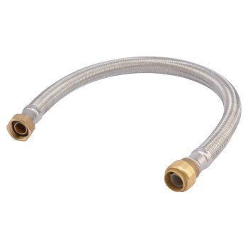 SharkBite U3088FLEX24LF Braided Flexible Water Heater Connector, 3/4 in, FIP, Stainless Steel, 24 in L