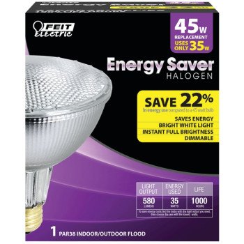 Feit Electric 35PAR38/QFL/ES Halogen Bulb, 35 W, Medium E26 Lamp Base, PAR38 Lamp, Soft White Light, 580 Lumens