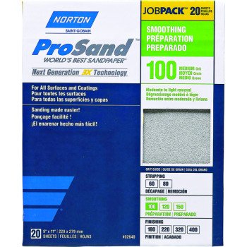 Norton ProSand 07660768173 Sanding Sheet, 11 in L, 9 in W, Medium, 100 Grit, Aluminum Oxide Abrasive, Paper Backing