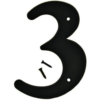 Hy-Ko 30200 Series 30203 House Number, Character: 3, 6 in H Character, Black Character, Plastic