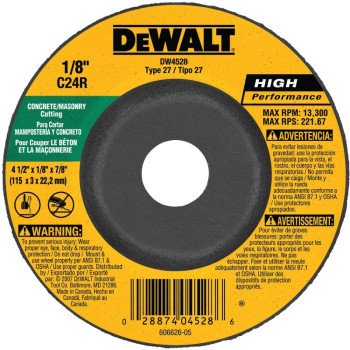 DEWALT DW4528 Grinding Wheel, 4-1/2 in Dia, 1/8 in Thick, 7/8 in Arbor, 24 Grit, Coarse, Silicone Carbide Abrasive