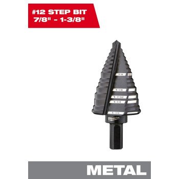 Milwaukee 48-89-9212 Step Drill Bit, 7/8 to 1-3/8 in Dia, 3-1/16 in OAL, Straight Flute, 2-Flute, 1/4 in Dia Shank