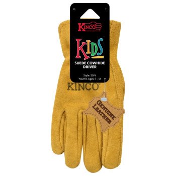 Kinco 50-KM Gloves, Kids M, Keystone Thumb, Easy-On Cuff, Suede Cowhide Leather, Gold