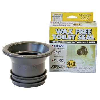 Fernco FTS-4CF Wax Free Toilet Seal, 3 in Dia, Elastomeric PVC, Black, For: 3-1/2 in Drain Pipes