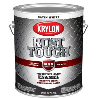 Krylon Rust Tough K09732008 Rust Preventative Paint, Satin, White, 1 gal, 400 sq-ft/gal Coverage Area