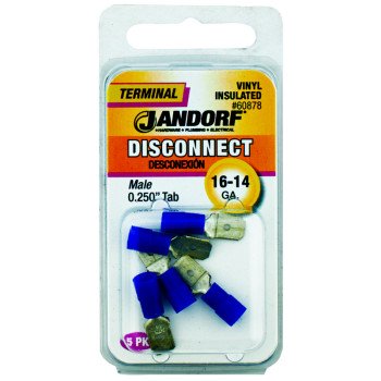 Jandorf 60878 Disconnect Terminal, 16 to 14 AWG Wire, Vinyl Insulation, Copper Contact, 5/PK