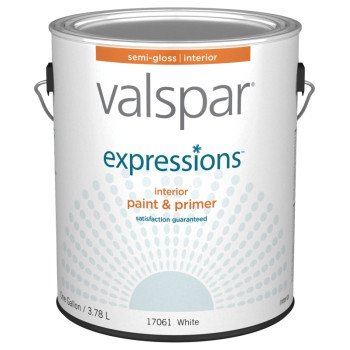 Valspar Expressions 005.0017061.007 Interior Paint, Semi-Gloss Sheen, White, 1 gal, 300 to 400 sq-ft Coverage Area