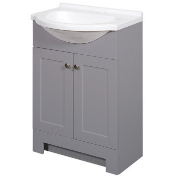 Zenna Home SEC24GY 2-Door Euro Shaker Vanity with Top, Wood, Cool Gray, Cultured Marble Sink, White Sink