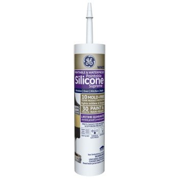 GE Supreme M90026-30 Window and Door Silicone Caulk, White, -30 to 150 deg F, 10.1 oz Cartridge