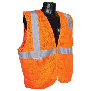 Radians SV2ZOM-XL Economical Safety Vest, XL, Unisex, Fits to Chest Size: 28 in, Polyester, Orange/Silver, Zipper
