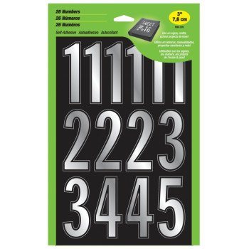 Hy-Ko MM-33N Prism Number Set, 3 in H Character, Silver Character, Vinyl