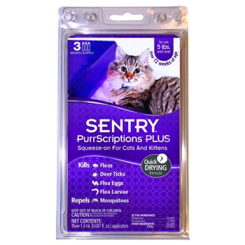 Sentry PurrScriptions Plus 01981 Flea and Tick Squeeze-On, Liquid, Mild Acetate, 3 Count