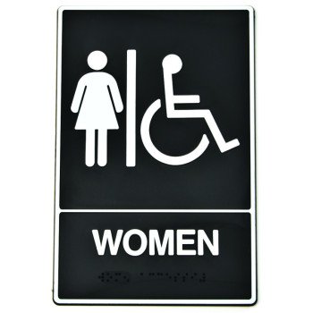 Hy-Ko DB-2 Graphic Sign, Rectangular, WOMEN, White Legend, Black Background, Plastic, 6 in W x 9 in H Dimensions