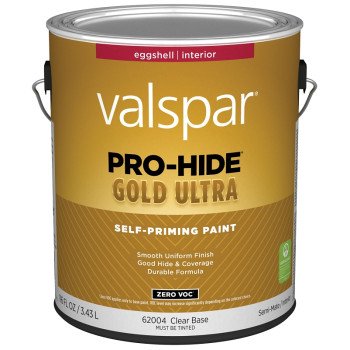 Valspar Pro-Hide Gold Ultra 6200 028.0062004.007 Latex Paint, Acrylic Base, Eggshell Sheen, Clear Base, 1 gal