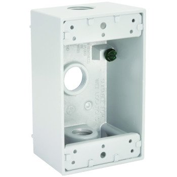 Hubbell 5320-1 Weatherproof Box, 3-Outlet, 1-Gang, Aluminum, White, Powder-Coated