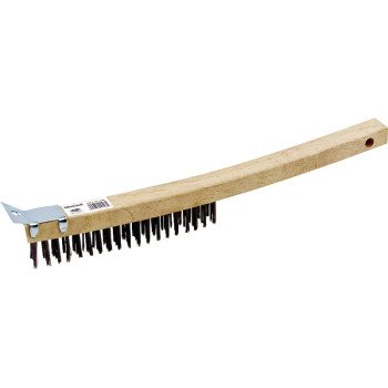 ProSource WB01319S Wire Brush with Scraper, 1-1/2 L Trim, Metallic Bristle, 5/8 in W Brush, 14-1/4 in OAL