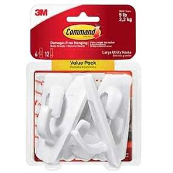 Command 17003-6ES Large Hook, 5 lb, 1-Hook, Plastic, White