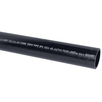 Genova 80012F Pipe, 1-1/2 in, 20 ft L, Plain, SCH 40 Schedule, ABS, Black