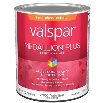 Valspar Medallion Plus 2600 028.0027002.005 Latex Paint, Acrylic Base, Semi-Gloss Sheen, Pastel Base, 1 qt