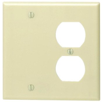 Leviton 86008 Combination Wallplate, 4-1/2 in L, 4-9/16 in W, Standard, 2-Gang, For: Duplex Receptacle, GFCI