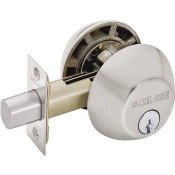 Schlage B62N619 Deadbolt, 1 Grade, SC1 Key, Metal, Satin Nickel, 2-3/8, 2-3/4 in Backset, C Keyway