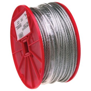 Campbell 7000427 Aircraft Cable, 1/8 in Dia, 500 ft L, 340 lb Working Load, Galvanized Steel