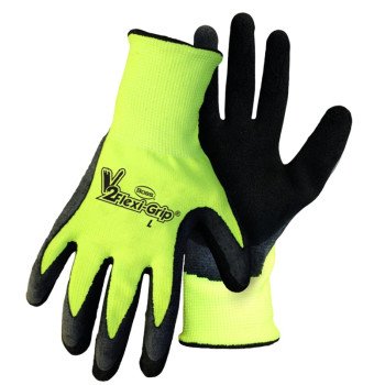 Boss Tactile Grip Series B31282-M3P Coated Gloves, M, Knit Wrist Cuff, Latex Coating, Polyester, Black/Hi-Viz Yellow