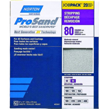 Norton ProSand 07660768174 Sanding Sheet, 11 in L, 9 in W, Coarse, 80 Grit, Aluminum Oxide Abrasive, Paper Backing