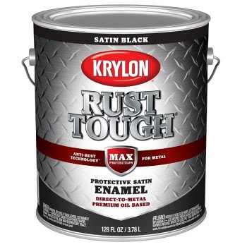 Krylon Rust Tough K09733008 Rust Preventative Paint, Satin, Black, 1 gal, 400 sq-ft/gal Coverage Area