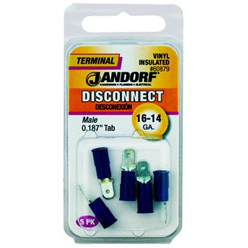 Jandorf 60879 Disconnect Terminal, 16 to 14 AWG Wire, Vinyl Insulation, Copper Contact, Blue, 5/PK