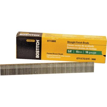 Bostitch BT1300B Nail, Glue Collation, 5/8 in L, 18 Gauge, Steel, Coated, Brad Head, Smooth Shank, 3000/PK