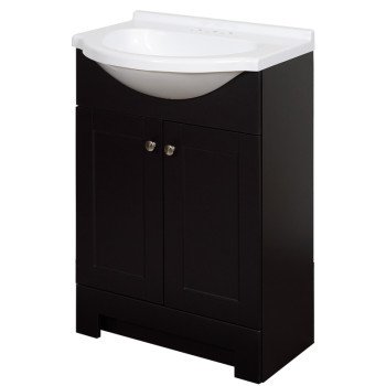 Zenna Home SEC24CH 2-Door Euro Shaker Vanity with Top, Wood, Espresso, Cultured Marble Sink, White Sink